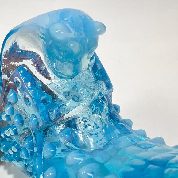 Vtg Fenton Cat Head Blue Opalescent Hobnail Glass 3995 Slipper Shoe 60s Glows - Picture 10 of 16